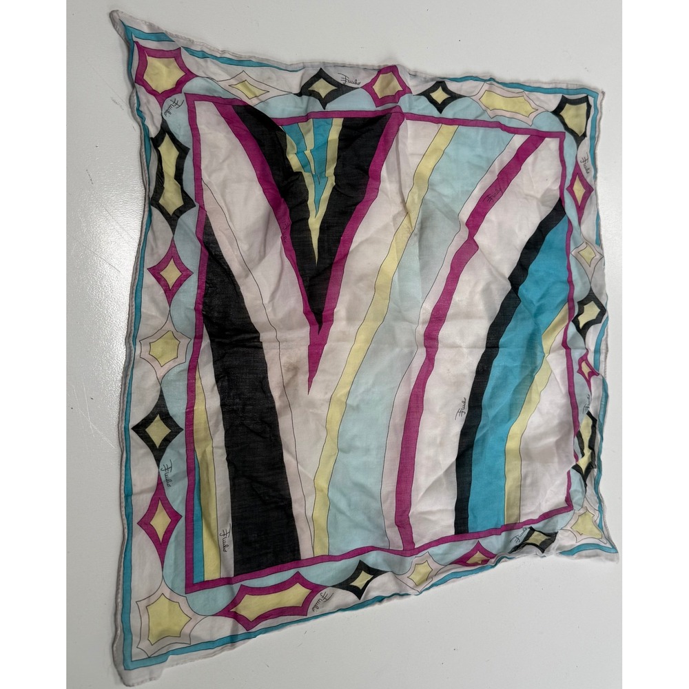 Emilio Pucci Vintage Silk Scarf Geometric Print Square Neckerchief Multi Color